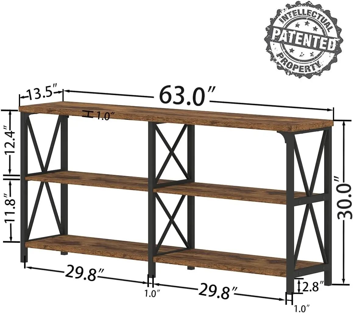 Rustic Console Table, Modern Entryway Table with Storage Shelves, Industrial Metal Wood Sofa Table Behind Couch, Farmhouse 3