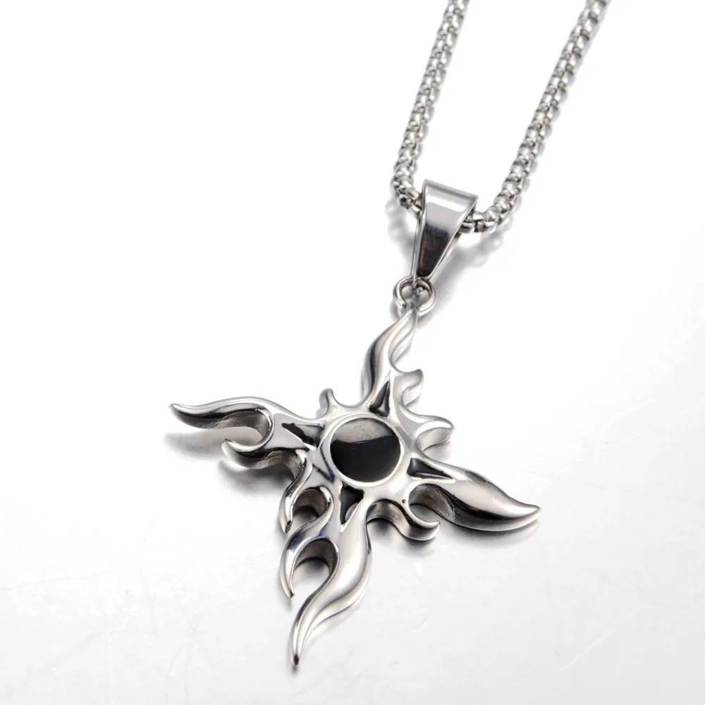 

Flaming Sun Cross Pendant Chain Necklace Stainless Steel Hip Hop Punk Amulet Jewelry Charm Gothic Necklaces Gifts for Men Women