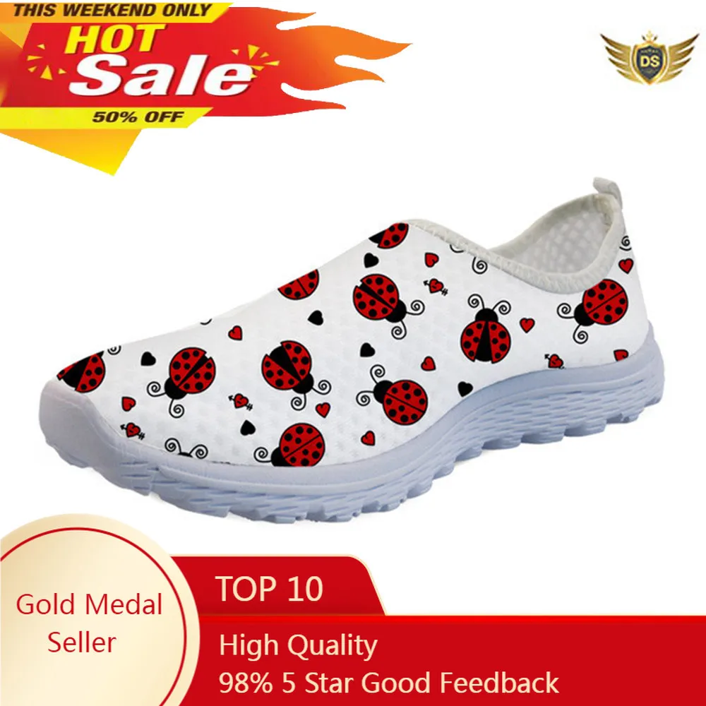 

Cute Animal Print Flats Women's Shoes Ladybug Pattern Light Mesh Sneakers Woman Breathable Loafers For Teen Girls