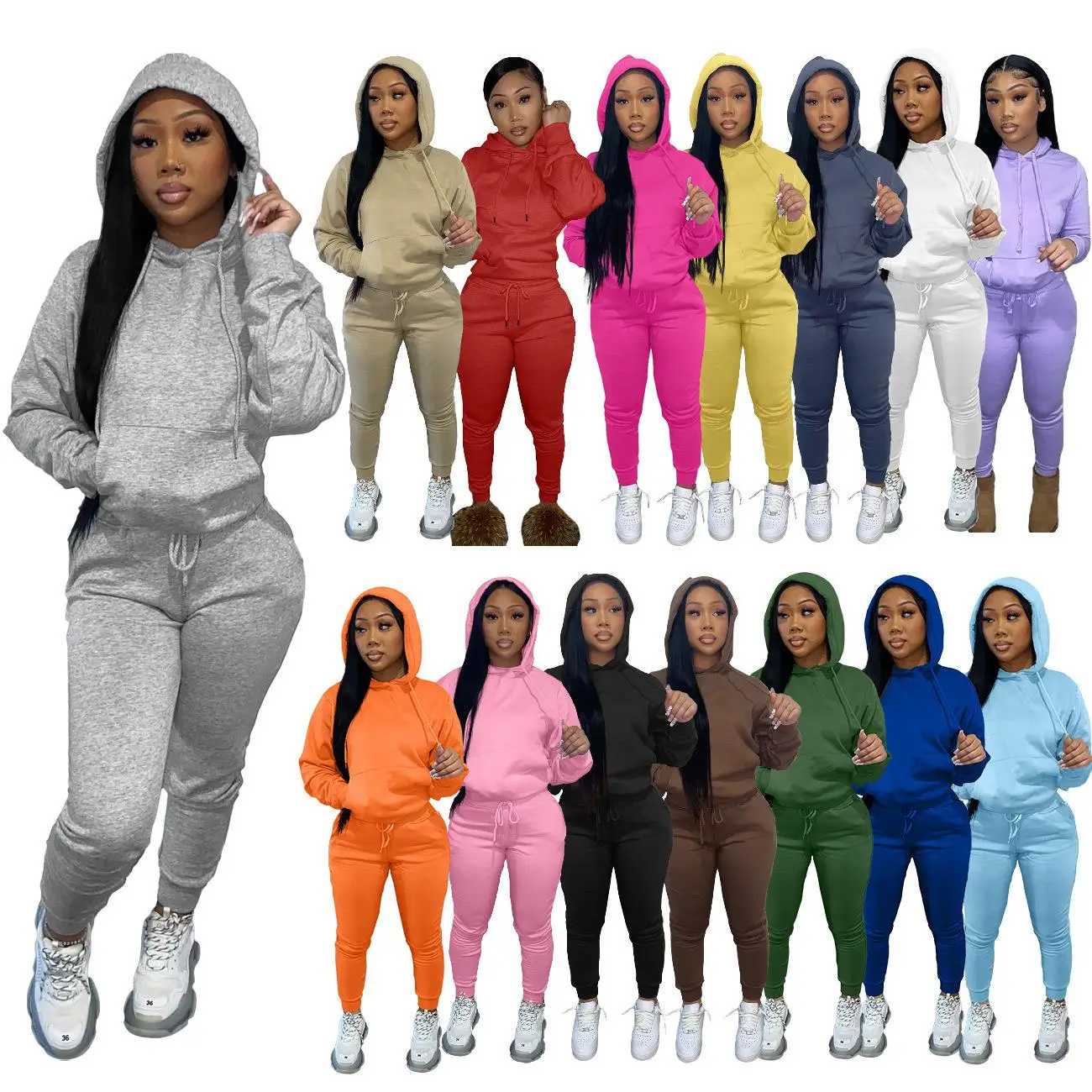 

Women's Hooded Sweatshirt Two-Piece Sport Suit Long Sleeve Commute Style Winter Fashion Set Long Pants Included