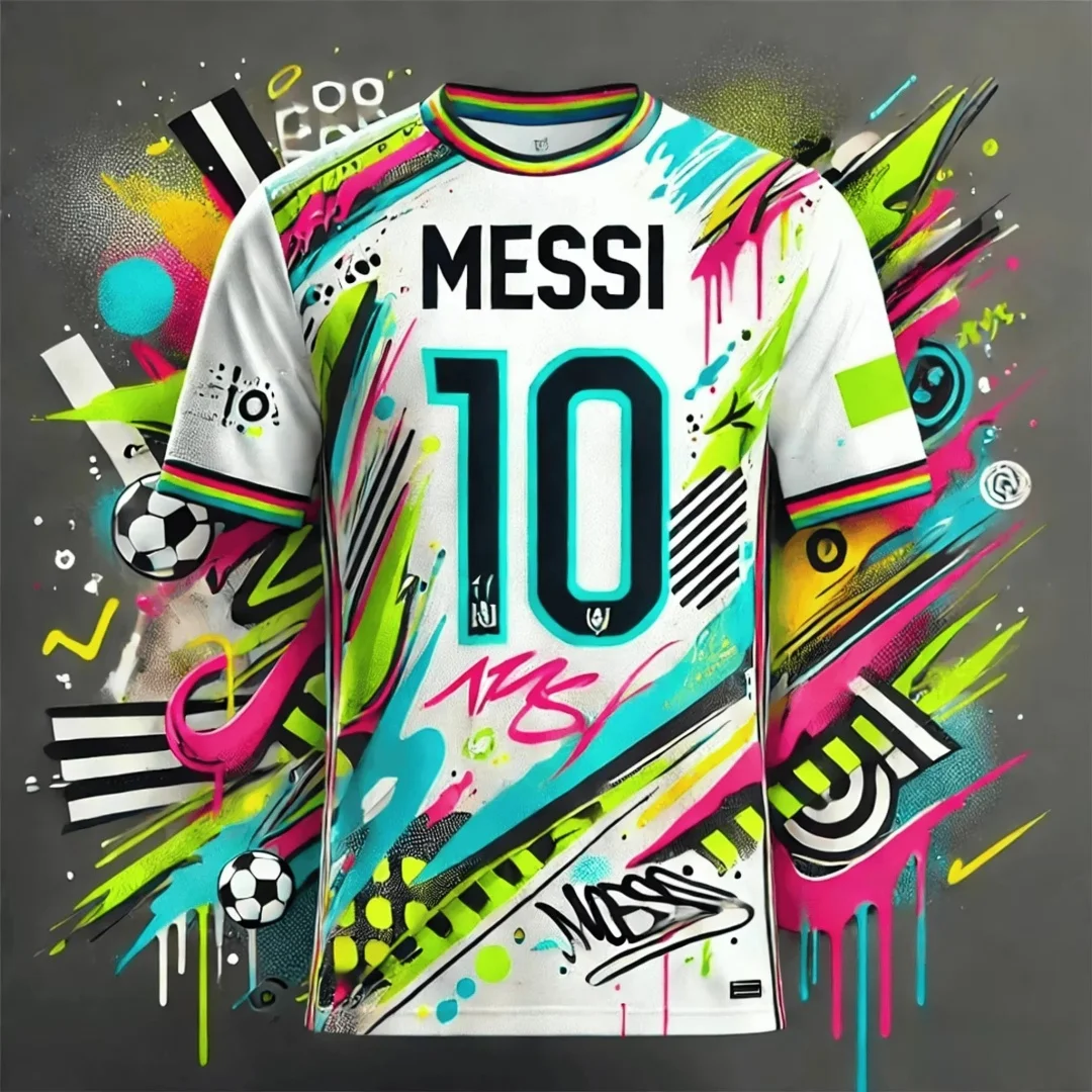 2026 Sonderedition Graffiti Messi Nr.10 Fußballtrikot Trainingsuniform Atmungsaktiv Übergroß Unisex Sport Erwachsenen- und Kinder-Set T-Shirt – Detail 12