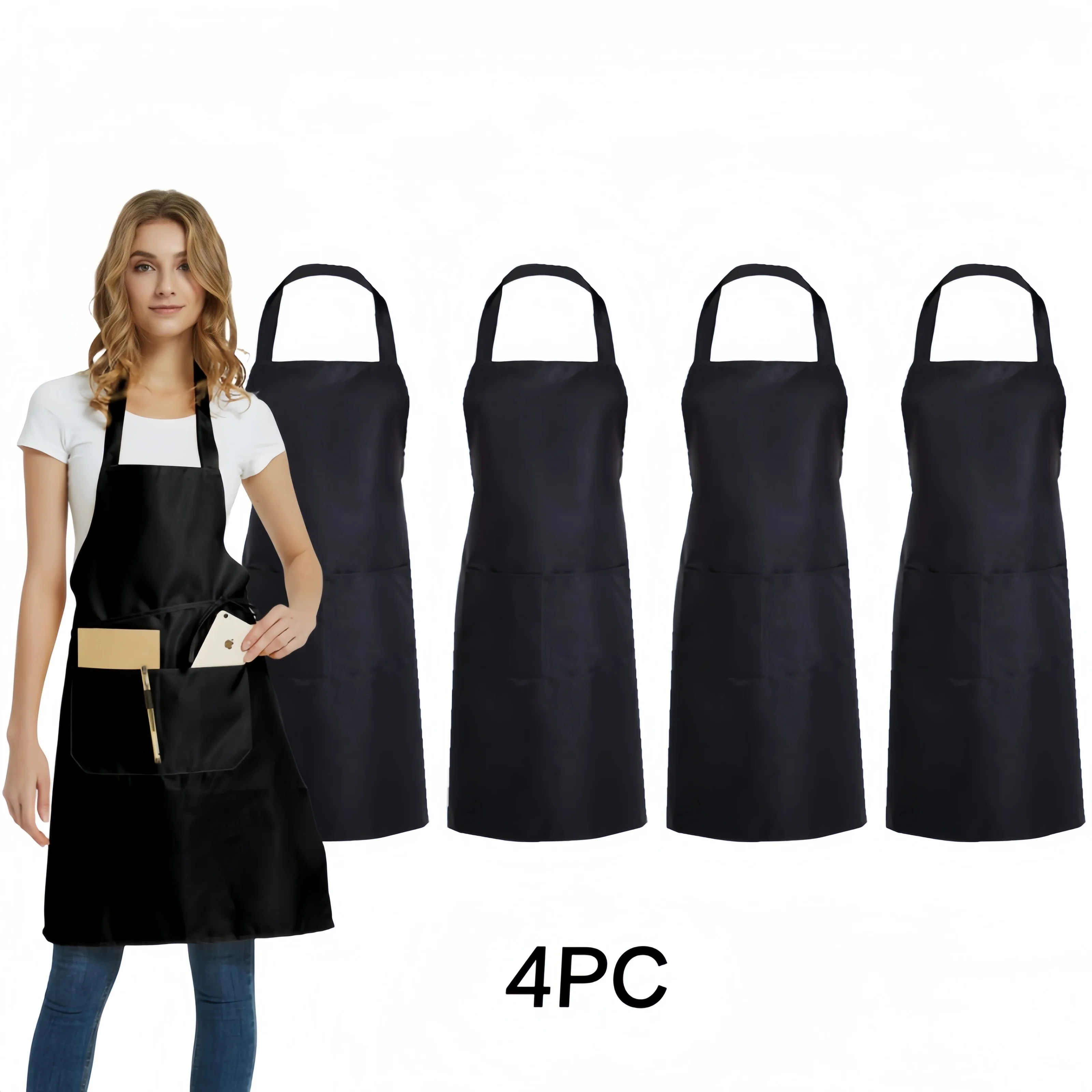 4pcs Fashion Women Men Apron Kitchen Cooking Chef Cleaning Restaurant Waitress Apron Custom Print Logo Gift Aprons Wholesale