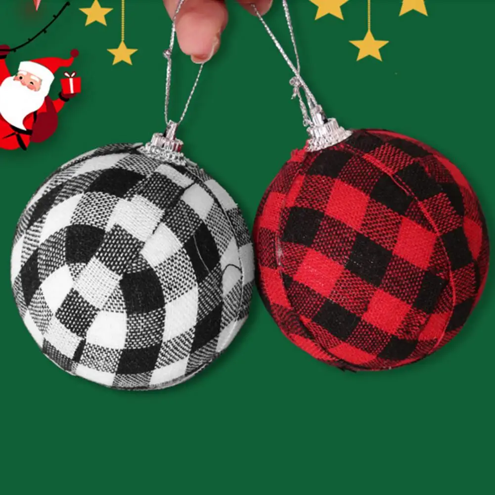 6Pcs 7cm Christmas Tree Ball Black White/Red Plaid Fabric Wrapped Christmas Ball Xmas Party Decoration Ball Party Supplies