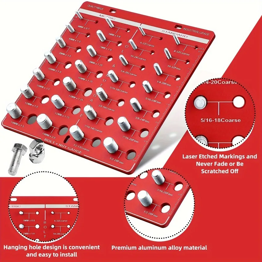 Nut and Bolt Thread Gauge Lightweight Metric Portable Aluminum Alloy Compact Exquisite Identification Imperial Nut Checker Tools