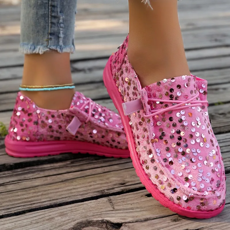 Sapatos baixos casuais femininos, estilo retrô, design luxuoso, lantejoulas, ao ar livre, respirável, confortável, novo, 2022