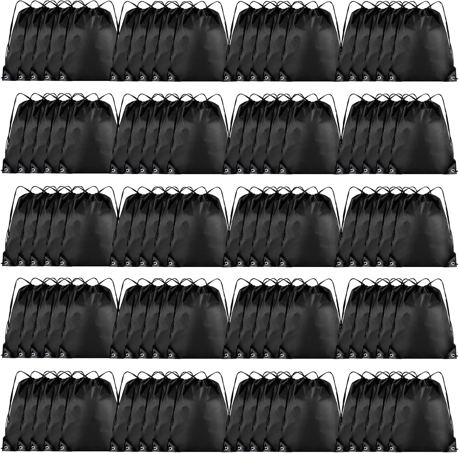 100Pcs Black Drawstring Backpack Bulk, Polyester Cinch Bag for Gym Beach Sports Short Trip Party