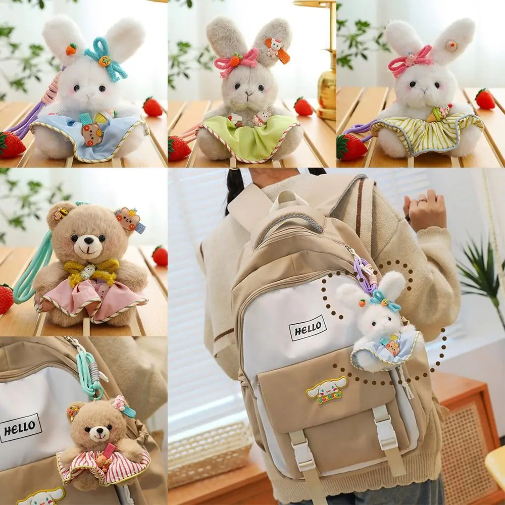 

New Multi-color Hanging Pendant Cartoon Rabbit Bear Hairy Cartoon Animal Pendant with Wrist Lanyard Bag Ornament Gift