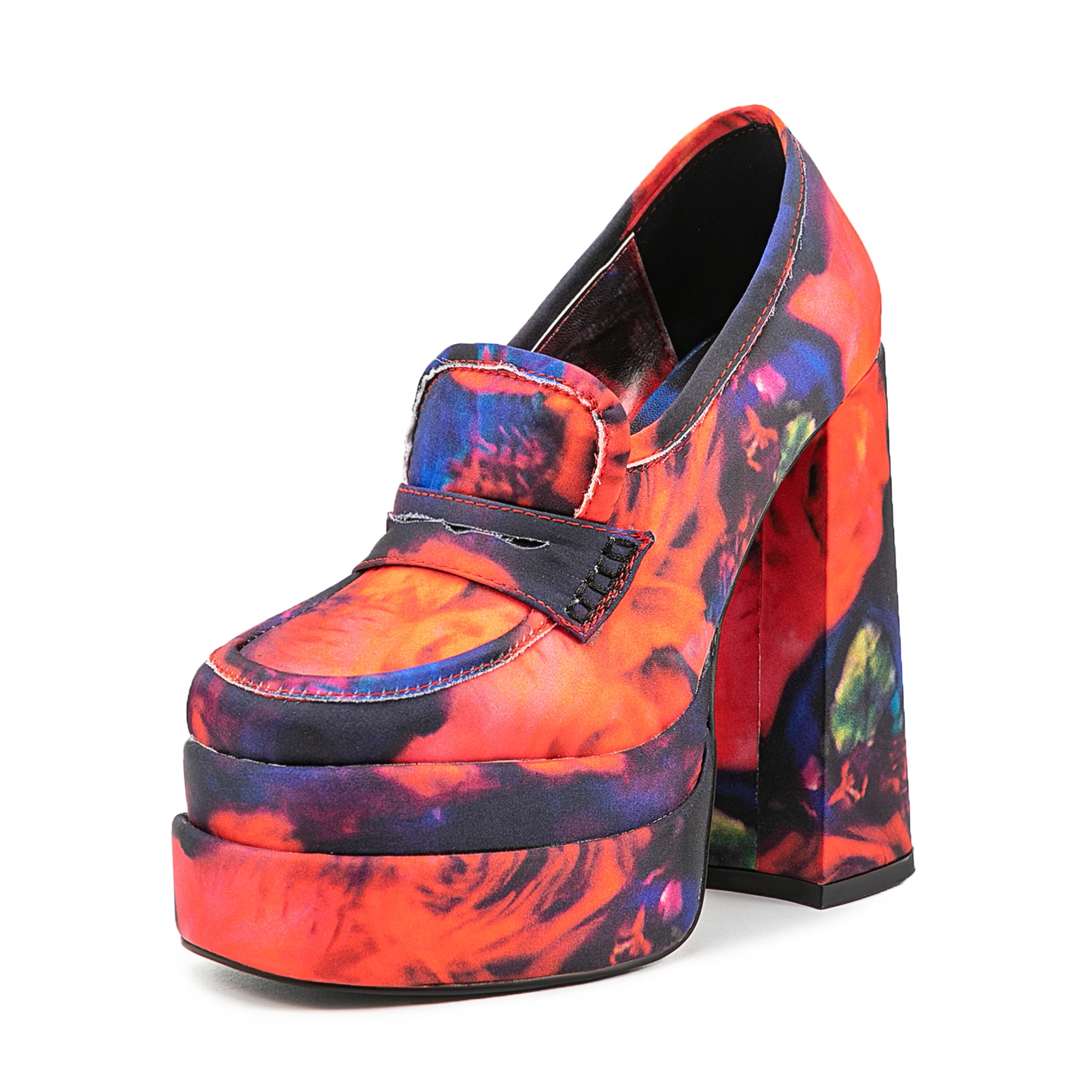 2025 Spring Color printing Platform high-heeled shoes round toe pull-on Super high heel Single shoe Catwalk shoes
