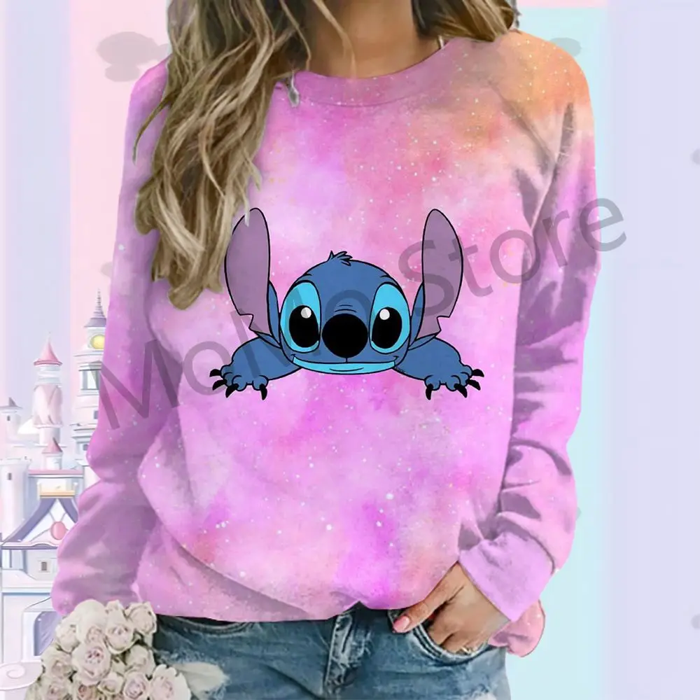 O Neck Disney Stitch Long Sleeve Sweatshirts Youthful Woman Clothes Women Clothing 2024 New High Quality Autumn 3D Print Party