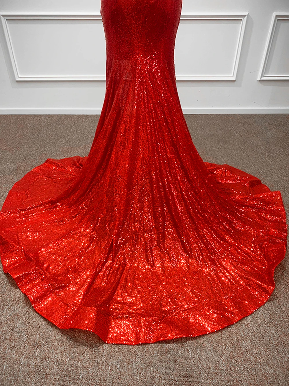 Sparkly Red Sequined Prom Dresses High Split Appliques Beaded Pearls Mermaid Exquisite Formal Party Evening Gown Vestido De Gala