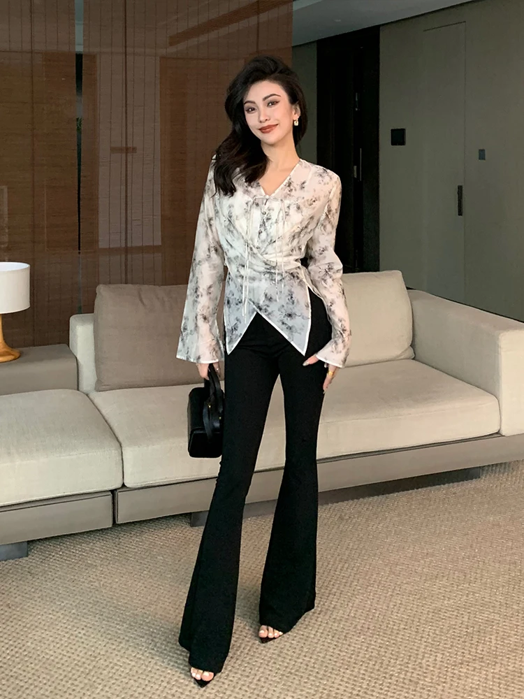 

Женская модная шикарная длинная рубашка с цветочным принтом для работы и свиданий, корейский стиль, защита от солнца