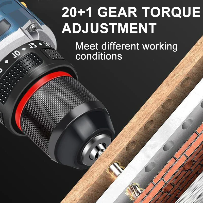 WIDEEP 70N.m 16.8V Brushless Cordless Drill Self-locking Chuck Electric Screwdriver 20+1 Torque Settings 2-Speeds Power Tools