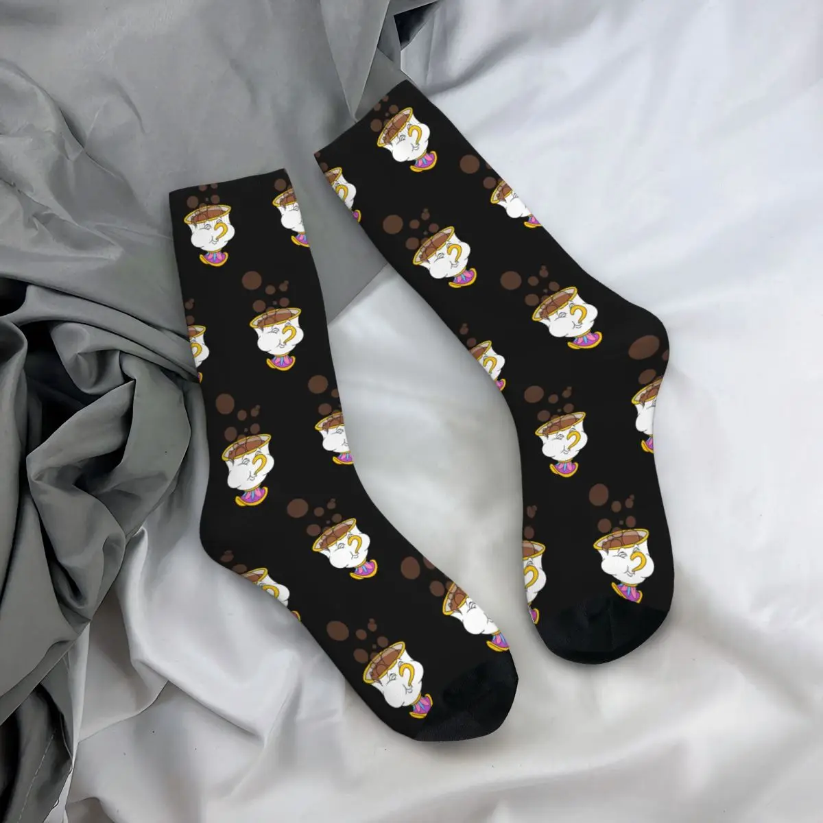 Funny Beauty And The Beast Chip Blowing Bubbles Football Socks New Polyester Long Socks for Women Men Sweat Absorbing