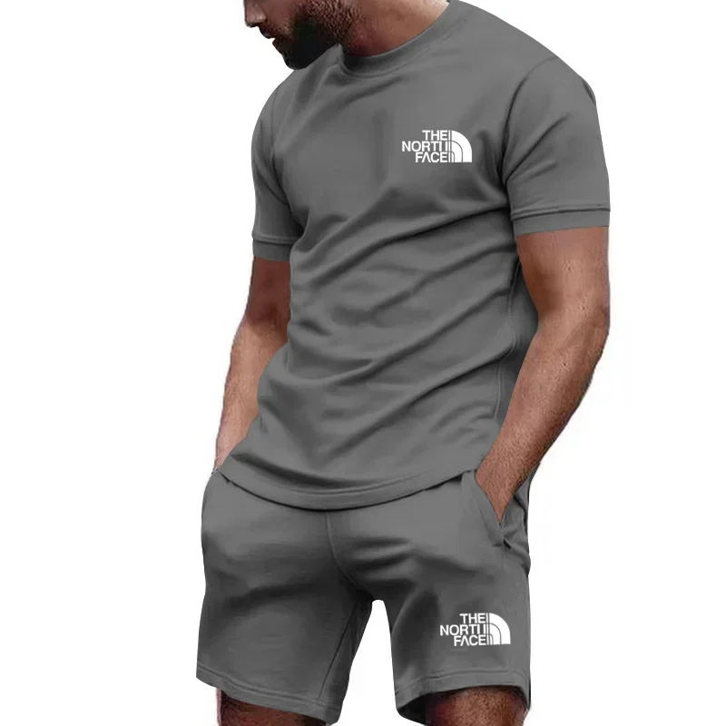 Verão masculino fitness moda masculina casual terno esportivo de secagem rápida terno esportivo manga curta camiseta shorts 2 peça conjunto