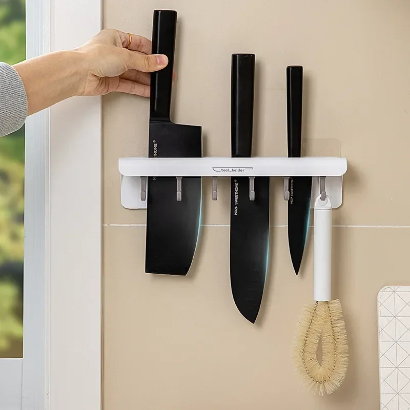 

Plastic Knife Stand Tool Holder Rack Block Wall Hanging Shelves Storage Organizer Kitchen Accessories Supplies Hooks Kitchen