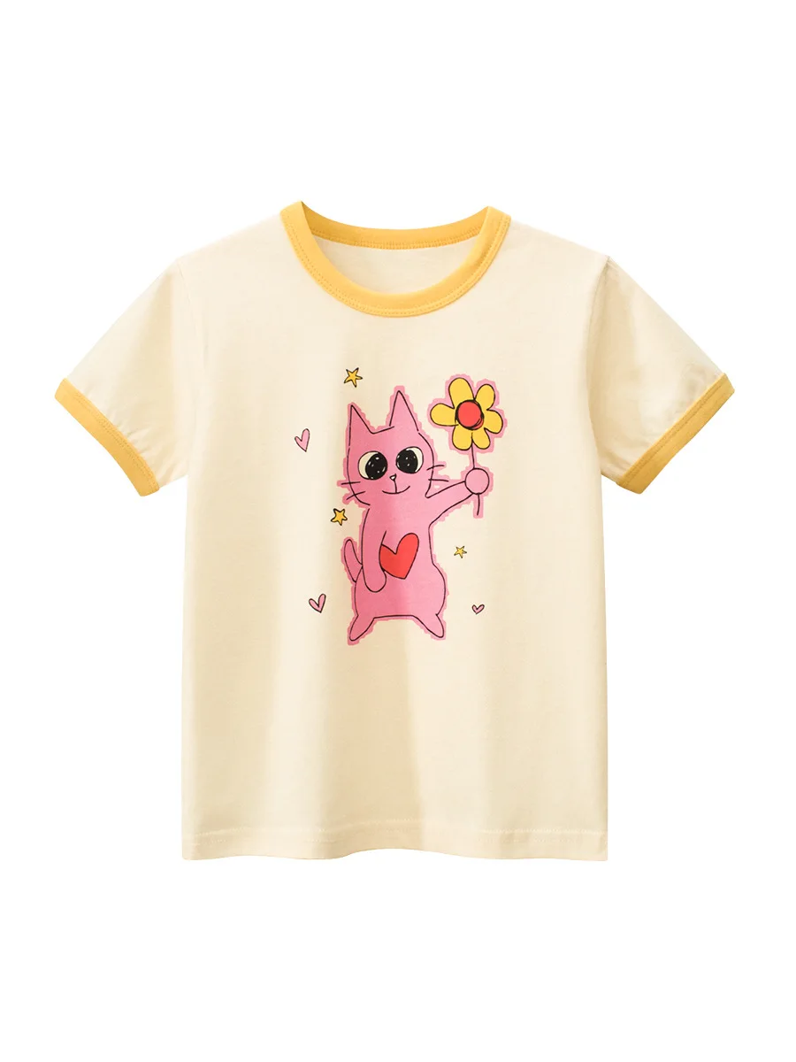 Kids Girls Clothes 100% Cotton Short Sleeve T-Shirts Bear Cat Cartoon Children Clothes 2 3 4 5 6 7 8 Years Kids Summer Clothing