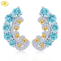 Natural Blue Topaz Citrine Sterling Silver Stud Earring 2.8 Carats Genuine Gemstone Romantic Design Women Summer Jewelrys