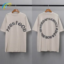 Streetwear Oversized T Shirt Kanye West Tee Men Women 1:1 Cotton Foam Printing Sunday Service Trust God Short Sleeve Top