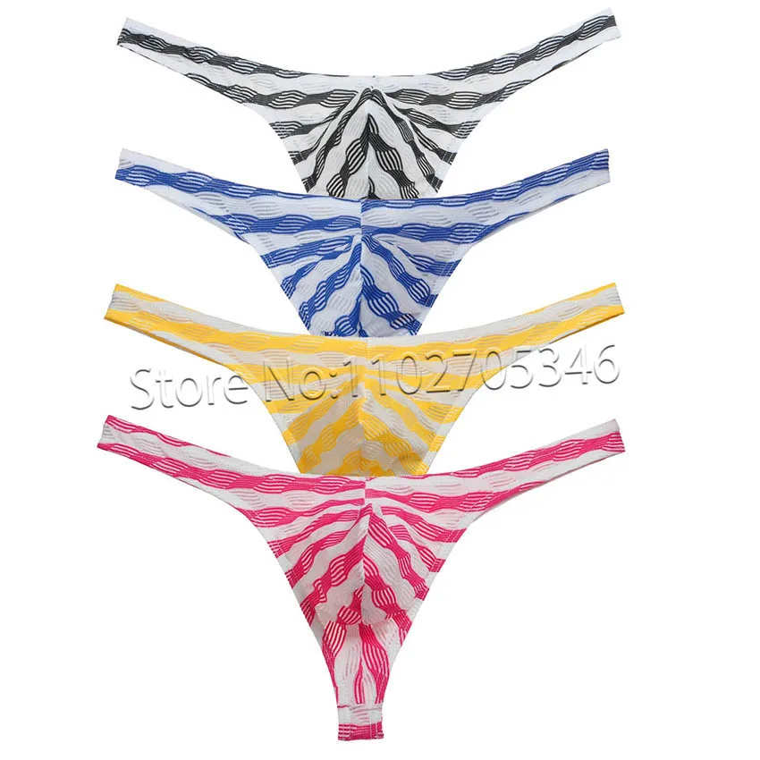 

Men's Unique Stripe Mesh Tongs Underwear Bluge Pouch Bikinis G-Strings Lingerie Underpants T-Back Panties