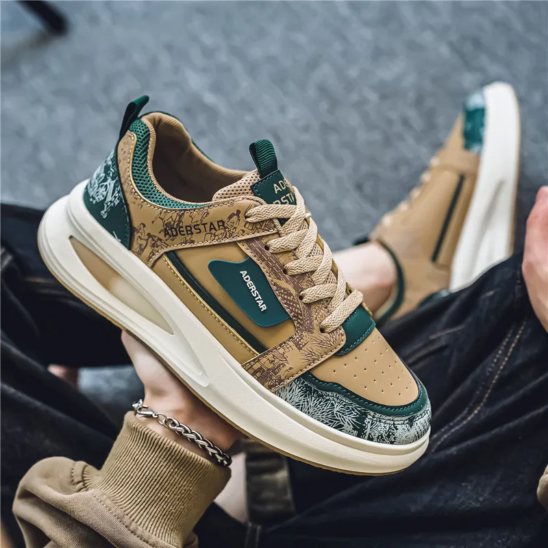 

2025 новые модные повседневные спортивные нишевые туфли на толстой подошве, универсальные осенние модные туфли с низким вырезом и принтом для мужчин