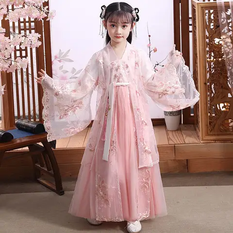Modern Hanfu Girls Chinese Style Dress Halloween Fairy Hanfu Clothes Vestidos Traditional Cosplay Children Costume Girls Dresses