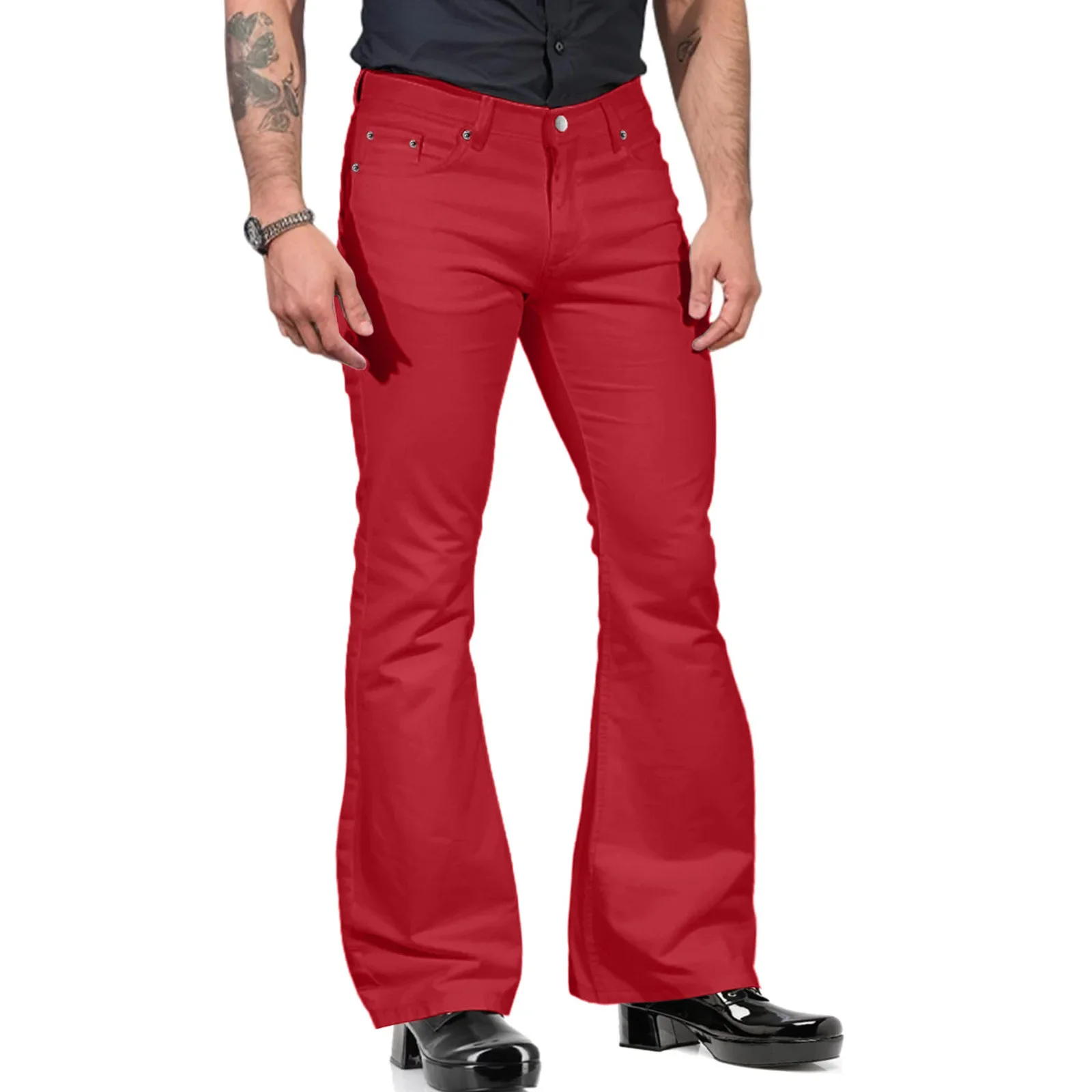 Mens Retro Disco Flared Pants 2023 New Loose Stretch Vintage Trousers Fit Flared Comfortable Retro Stretch Twill Men's Trousers