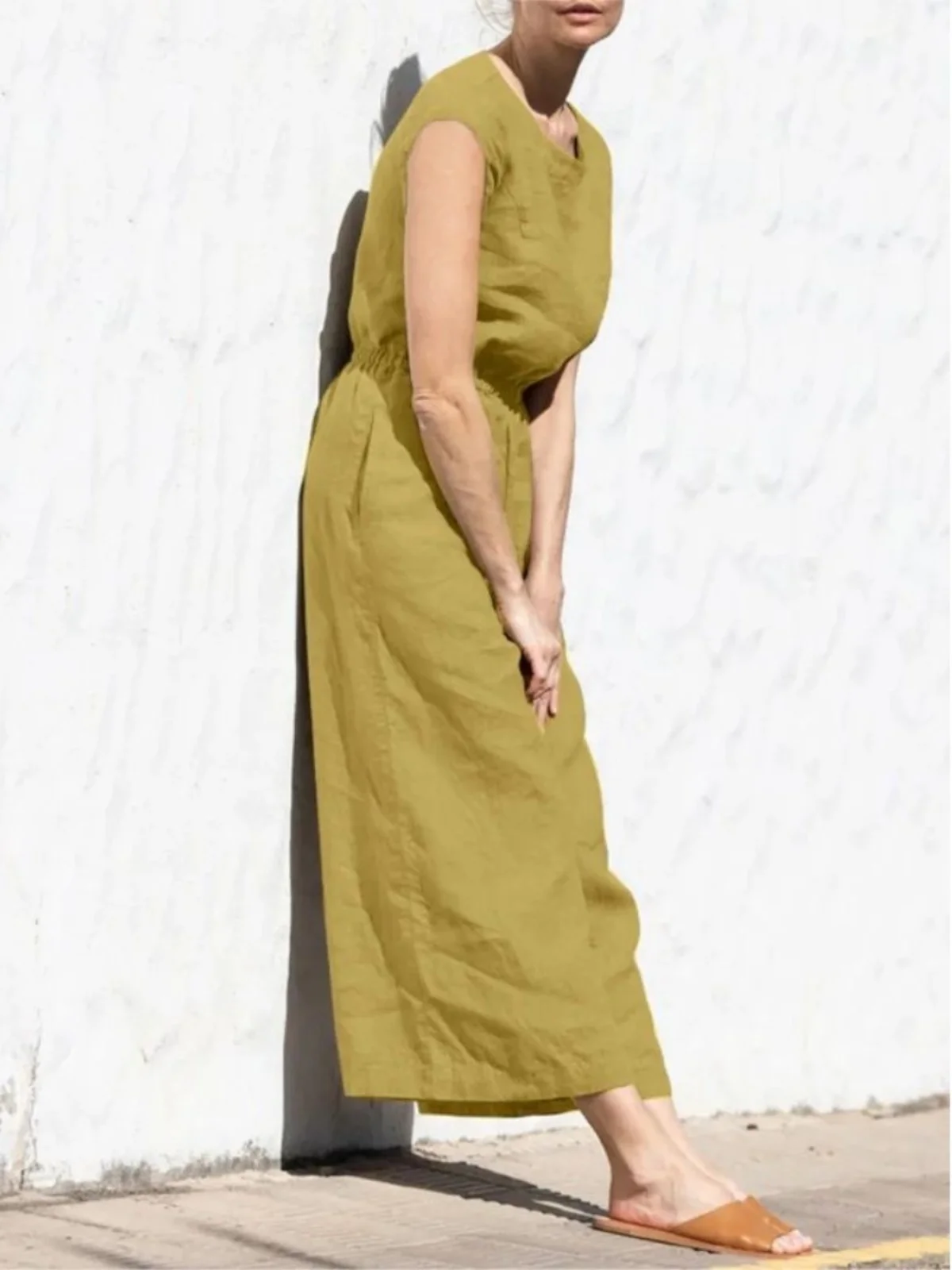 Mono Hoado de Cintura Alta para Mujer, Plones Anchos sin Mangas, Plones Largos Cómodos, Estilo Casual, Talla ande...