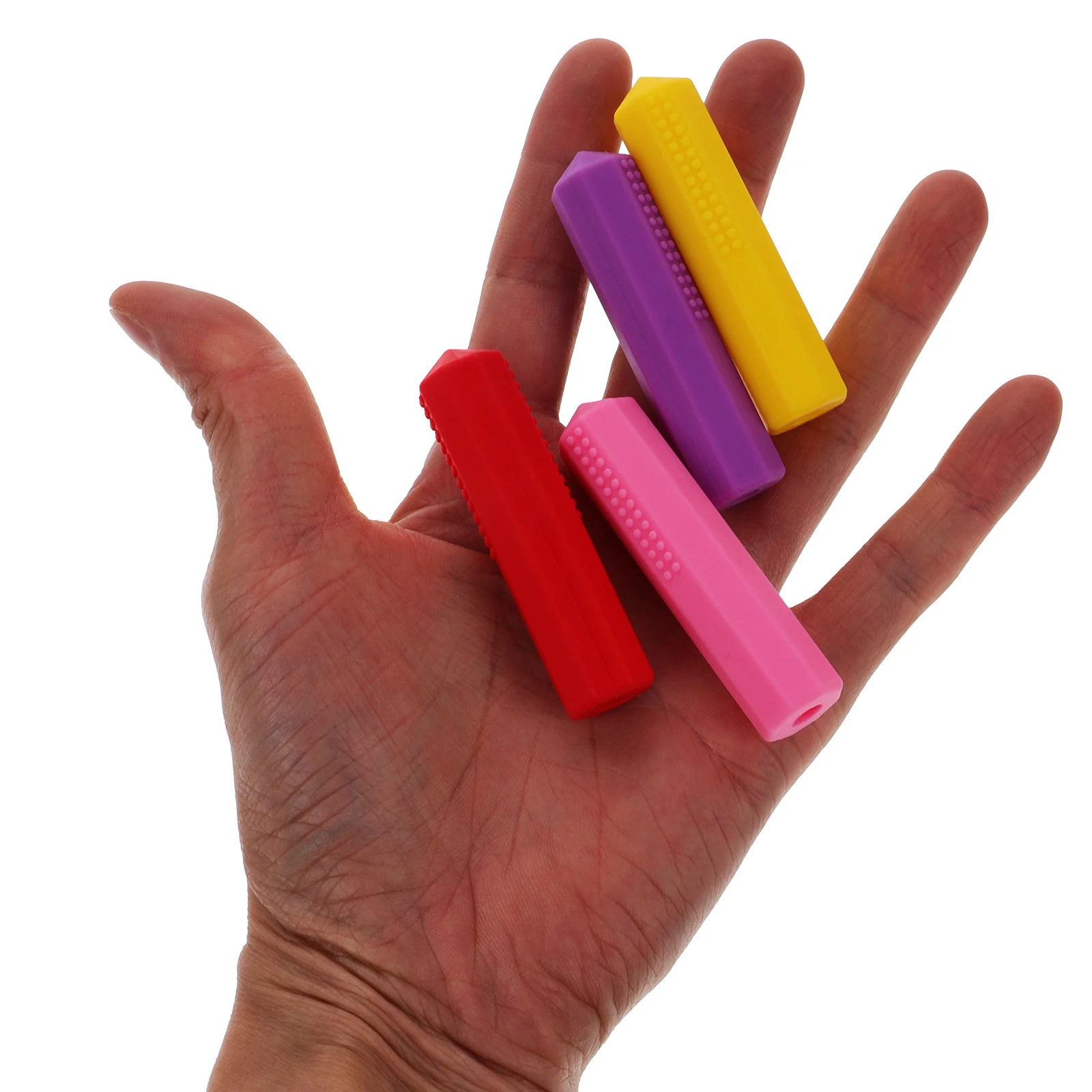 

4pcs Sleeve Shaped Silicone Chewable Baby Teethers Pencil Tip Covers Stationery Supplies Safe Chew Toy