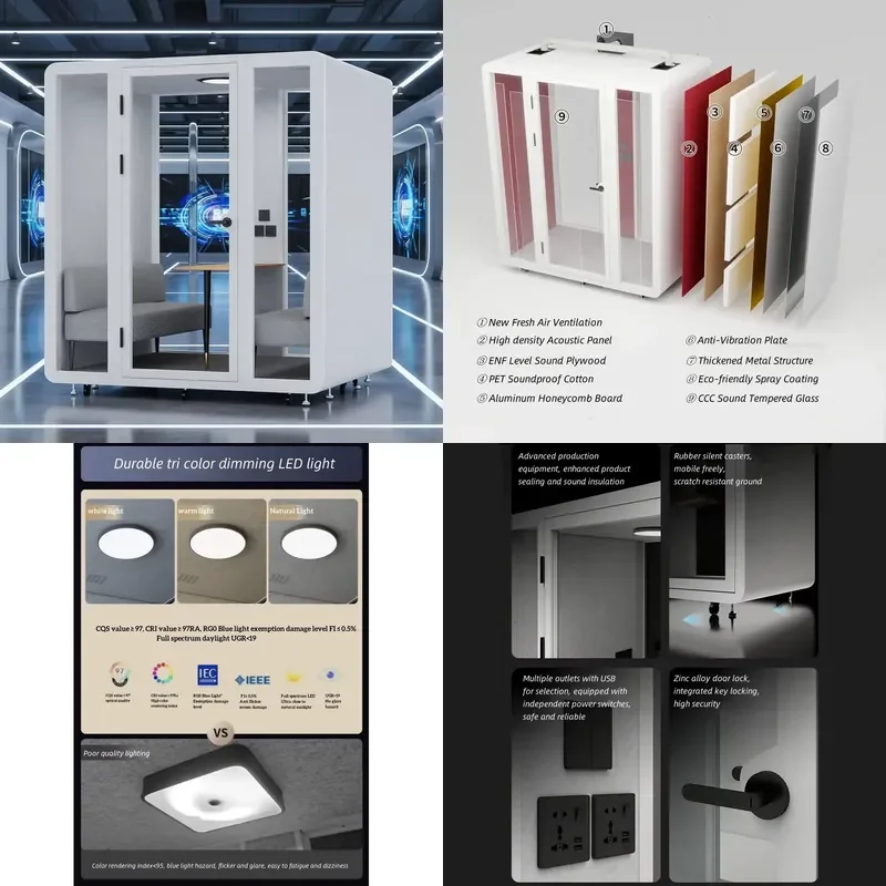 for Large Size Customized Eco Friendly Durable Movable Soundproof Booth for 2-4 People Office Meeting Room Workstation