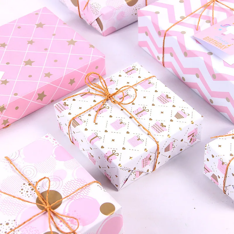 4 Designs 50 x 70cm Kraft Paper Pink Star Wrapping Paper Sheet Kraft for Kids Gifts Wrapping Paper Sheets