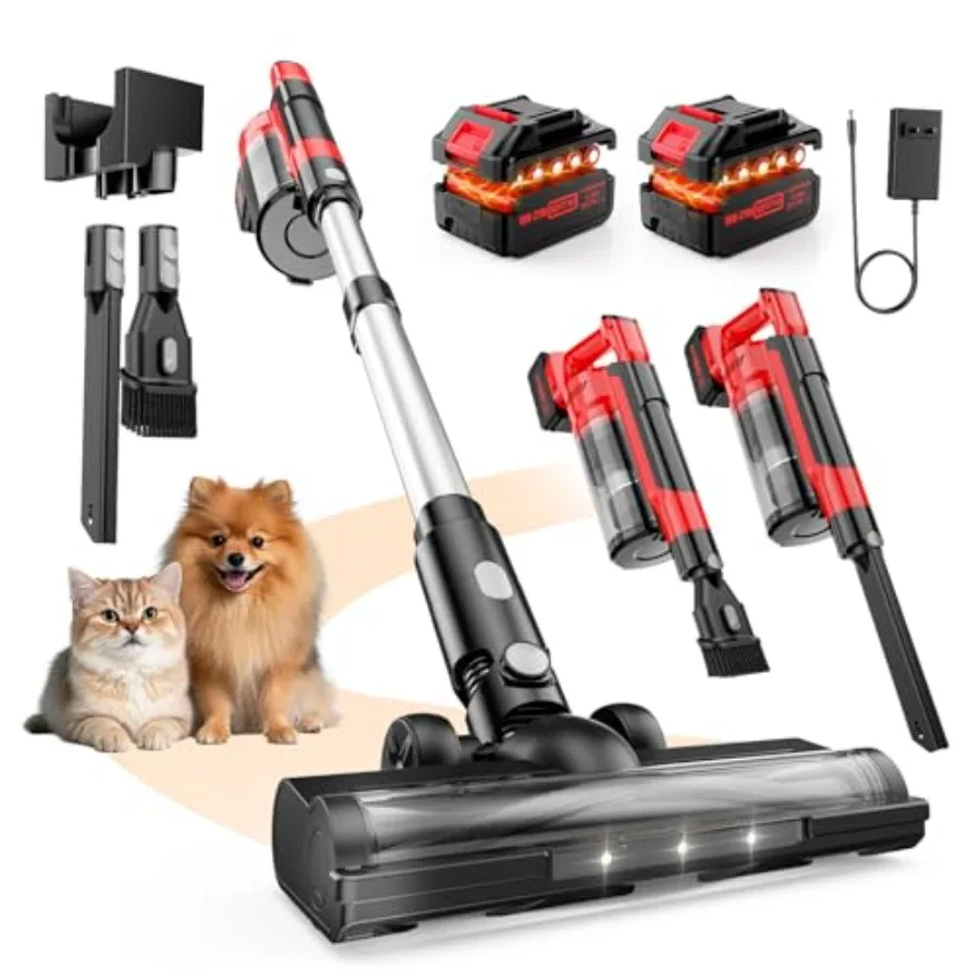 60KPa Cordless Vacuum Cleaner for Home 700W Pet Vacuum with 70-Min Runtime Lightweight Rechargeable 8000mAh Dual Batteries 2L D
