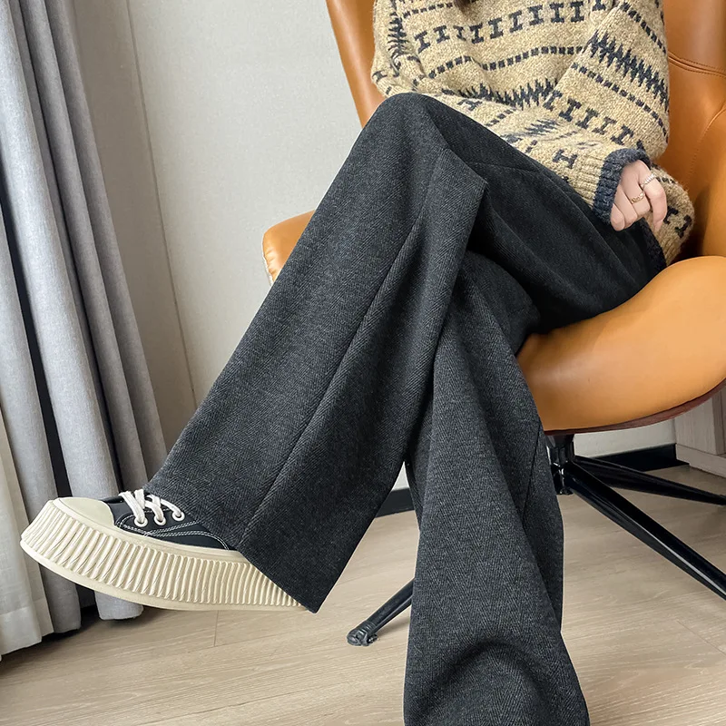 Velvet Acetate Wool Wide Leg Pants for Women in Autumn and Winter Short and Narrow Straight Leg Pants Spring and Autumn Casual