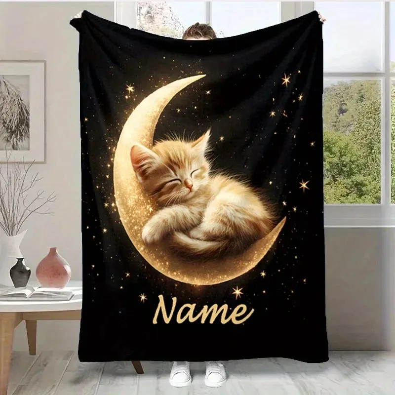 VIKAMA Cute Cat-Printed Flannel Cover Blanket Is Comfortable And Warm, Suitable For Use On Beds, Sofas Or Nap Blankets