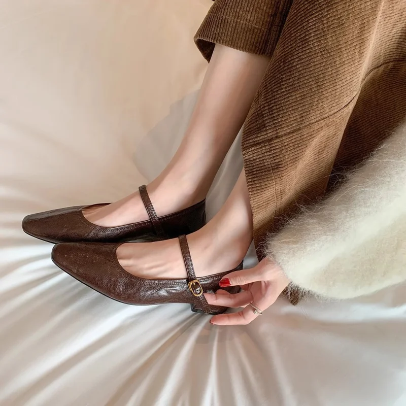 Spring and Autumn Low-Cut Vintage Professional Low Heel Mary Jane Shoes Flat Casual Shoes