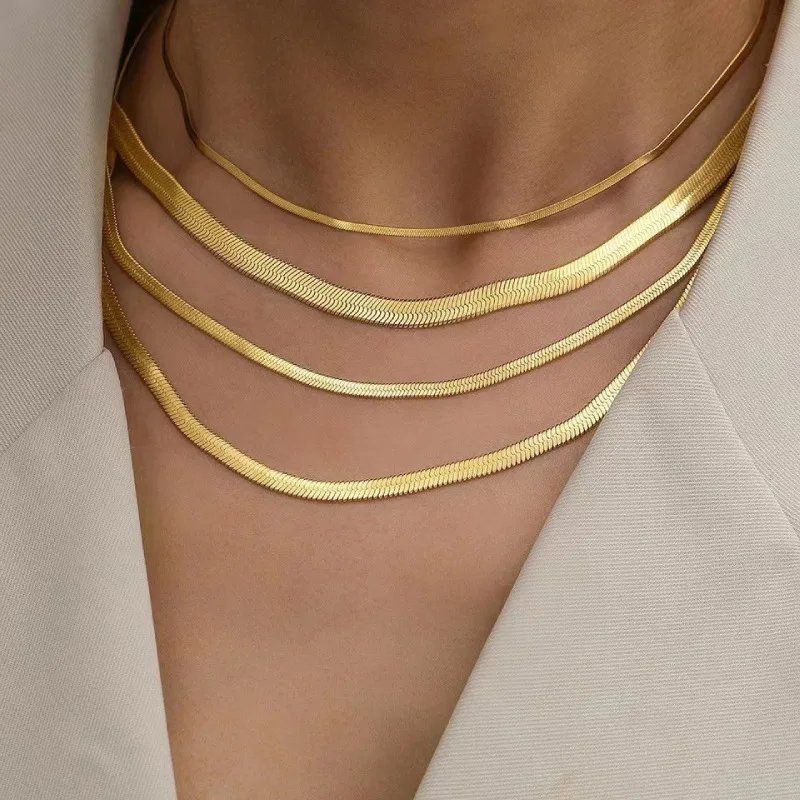 

Stainless Steel Snake Chain Necklace for Woman Gifts Choker Herringbone Gold Color Necklaces Women Jewelry Wholesale