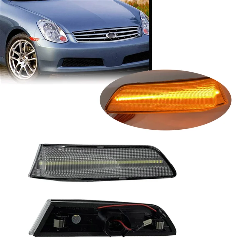 1Pair 2-In-1 Sequential LED Side Marker Lamp for- 350GT G35 2D 02-07 Smoke Lens Turn Light