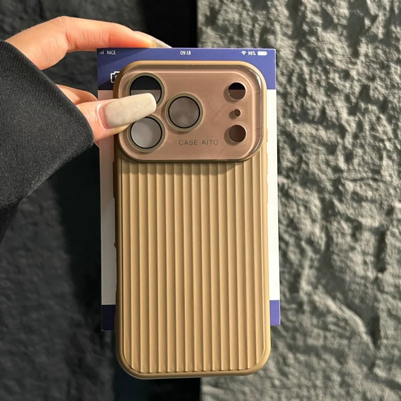 Funda protectora de lujo con Nano ventana de cristal para iPhone 17 Air 16 15 14 13 12 Pro Max Stripe mate a prueba de golpes