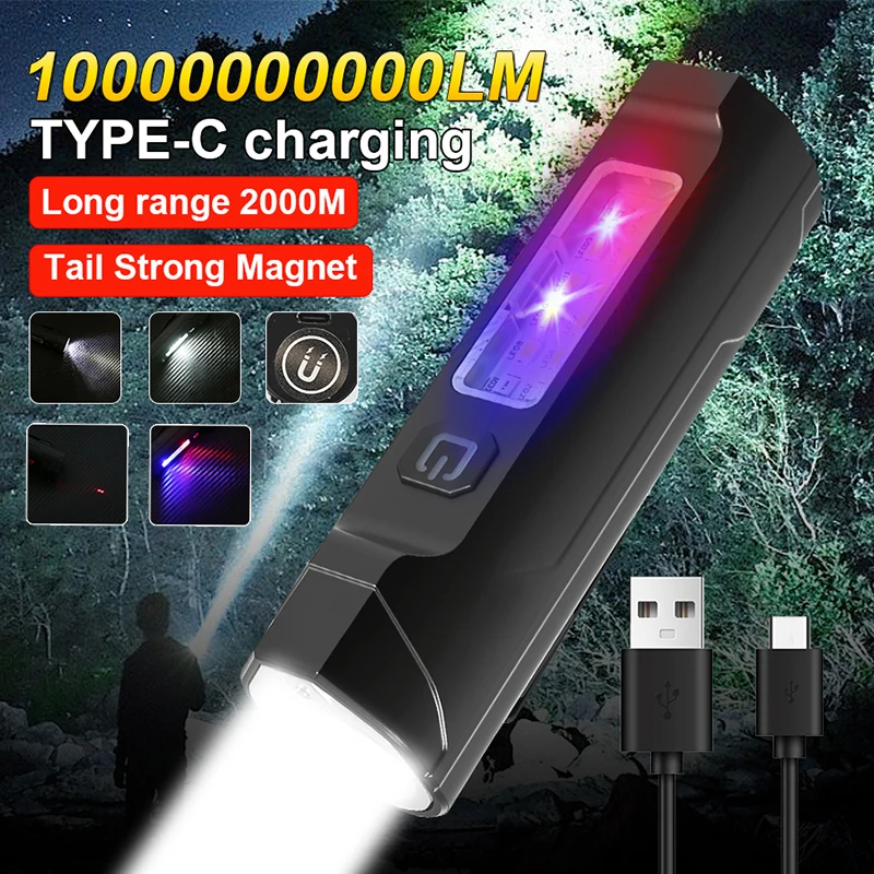 ضوء قوي LED مصباح يدوي نوع C الشعلة القابلة لإعادة الشحن مع مغناطيس قوي، COB الجانب ضوء أضواء التخييم مشاعل مقاومة للماء