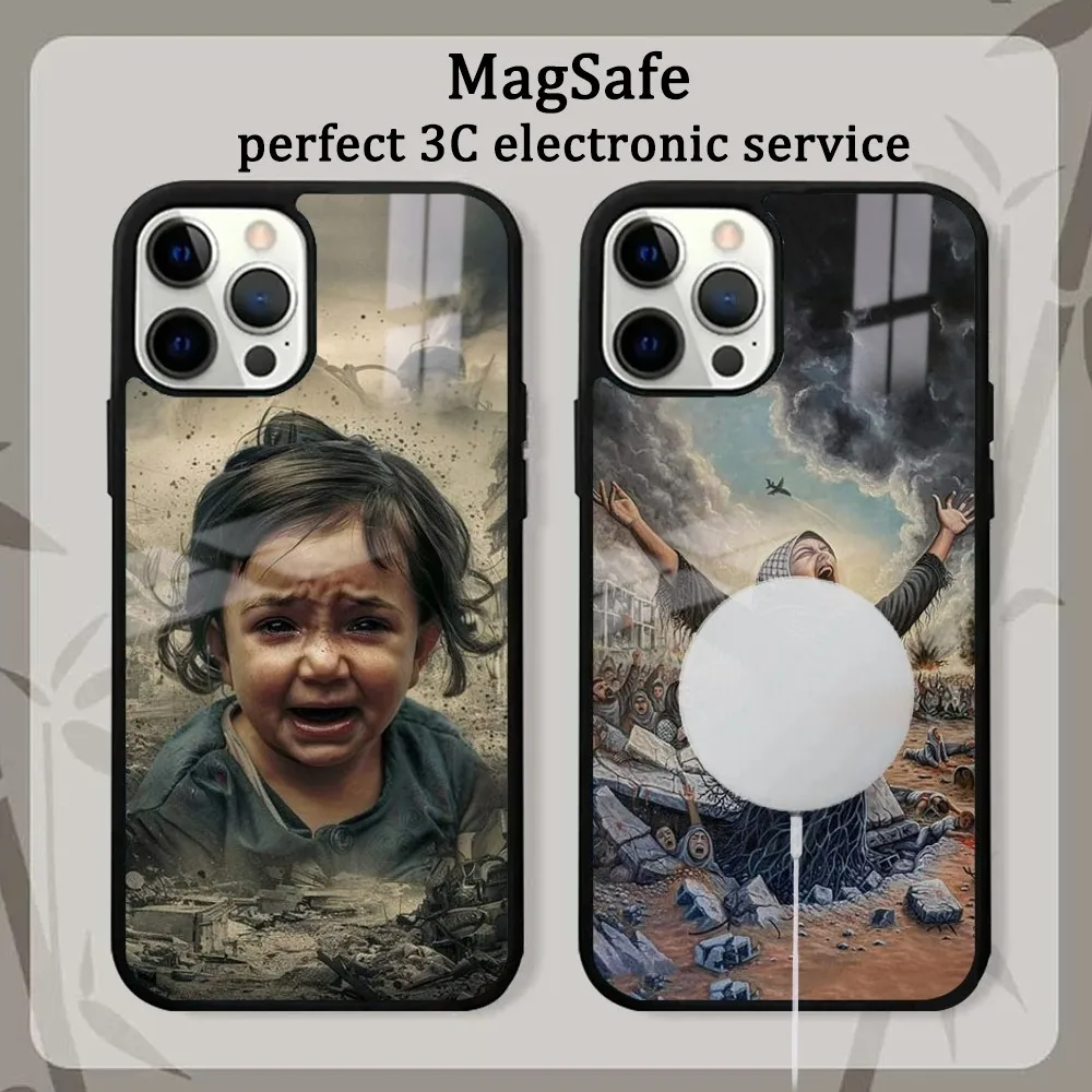 Child's Gaze Of Destruction Gaza Phone Case For IPhone 16 15 14 13 12 11 Pro Max Plus Mini Magsafe Mirror Wireless Magnetic Cove