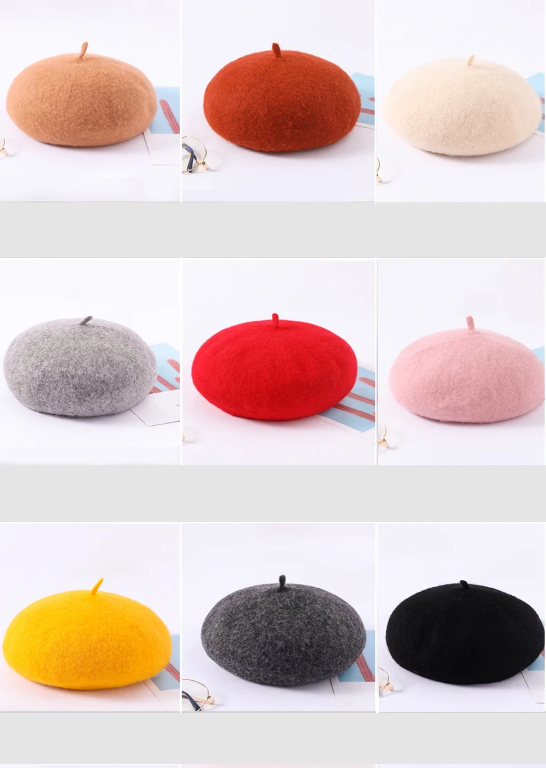 Women\'s solid knitting Beret casual solid autumn girl winter hat women\'s hat beret