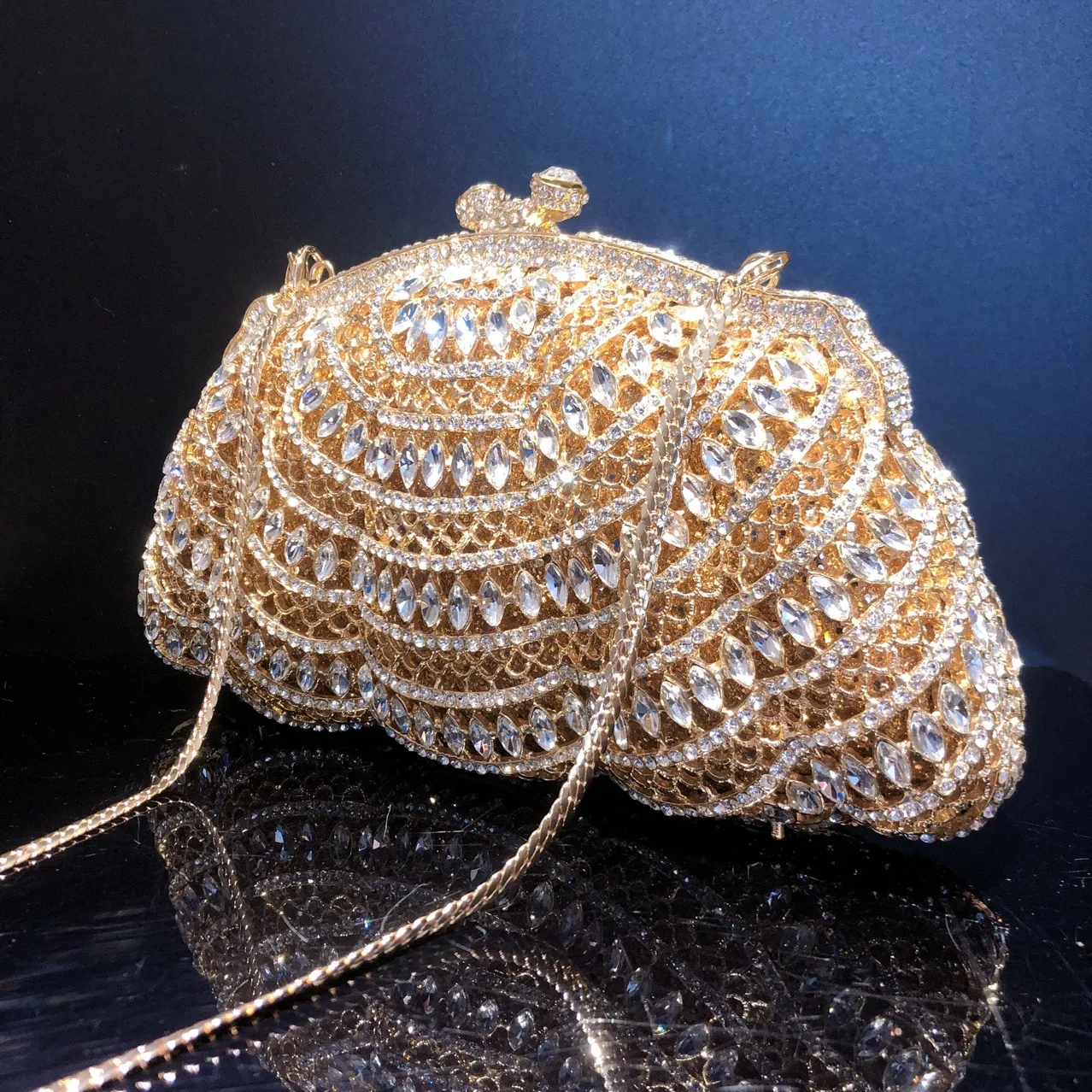 2024 New Gold Diamond Dinner Bag Crystal Handbag Party Ball Handbag Luxury Wedding Bride Bag Celebrity Handbag