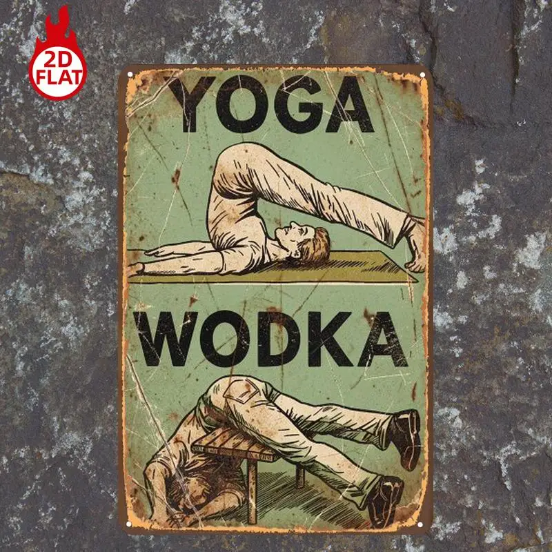 Yoga & Vodka Themed 2D Flat Aluminum Metal Sign, Creative Retro Wall Art Plaque, Decoration for Room, Restaurant, Bar and Garage