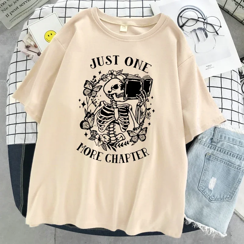 

Just One More Chapter Funny Skull T Shirt Women Breathable T-Shirt Street Hip Hop Short Sleeve Casual T Shirt Graphic T Shirts