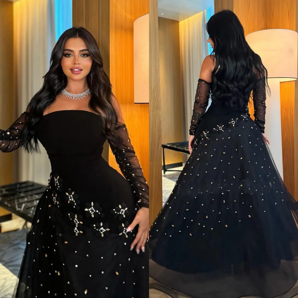 Customized Intricate Net Pleat Rhinestone A-line Off-the-shoulder Long Dresses Bespoke Occasion Dresses Sexy Formal