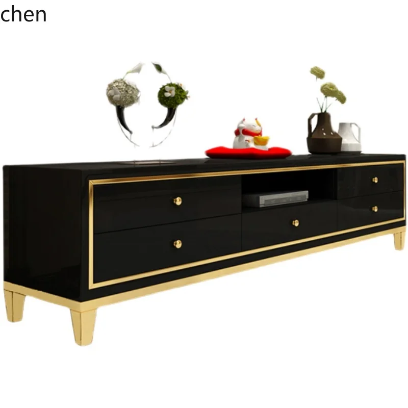 HXL light luxury furniture TV cabinet coffee table combination white tempered glass paint storage metal floor cabinet