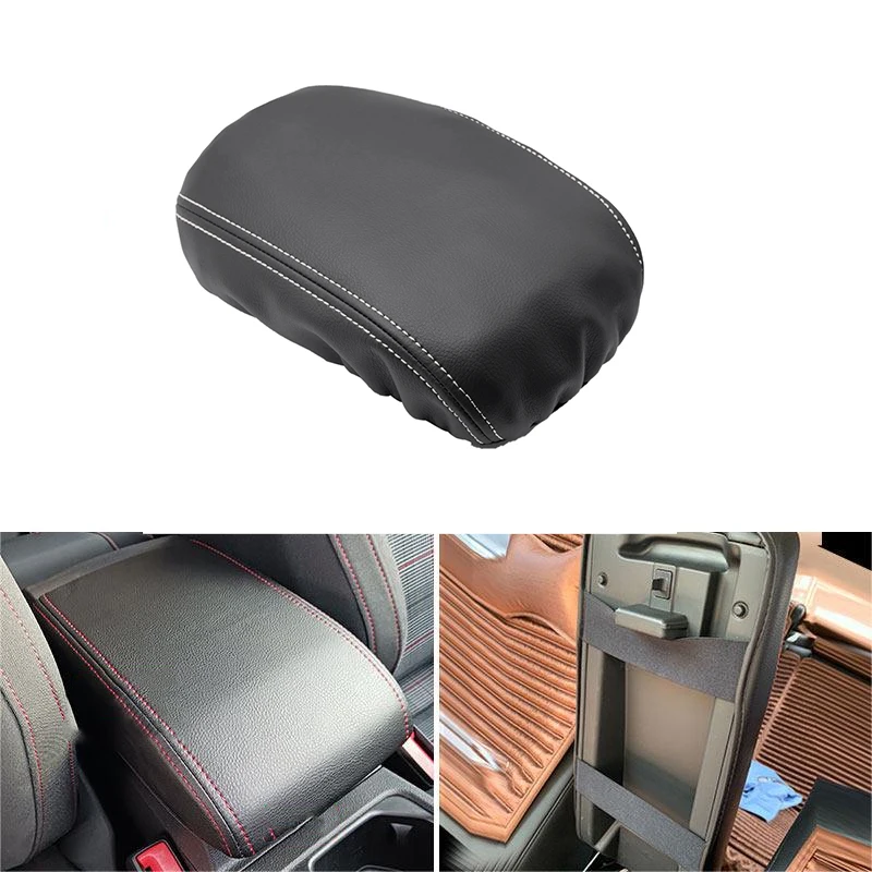 Black with white line Microfiber Leather Car Styling Interior Center Control Armrest Box Cover Trim For VW Golf 8 MK8 2020 2021