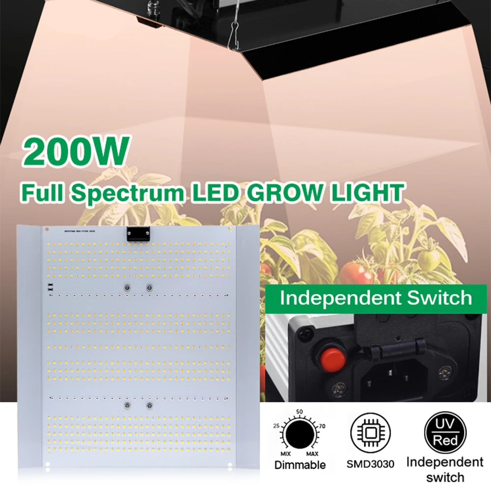 🌴100-240V 200W Dimmable Function SMD3030 Independent Switch High Power Full Spectrum Efficient Heat Dissipation LED Grow Light