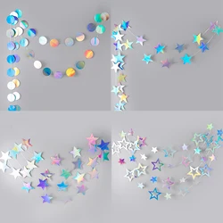 4M Laser Silver Paper Star Garland Banner round moon star birthday party background decoration home wall hanging glitter curtain