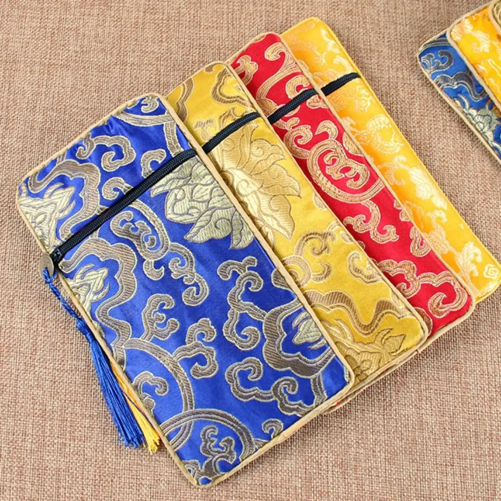 Gift Portable Antique Brocade Lotus Dragon Pattern Buddhist Embroidery Bag Chinese Style Sachet Scripture Bag Jewelry Bag