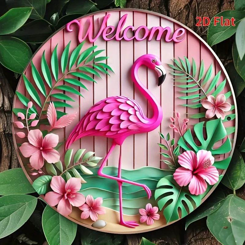 2D Flat 1pc8 x 8inch (20 x 20cm)Flamingo Welcome Sign - Unique Wall Art for Home, Cafe, Bar, Apartment, Restaurant, Living Room